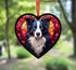Border Collie Stained Glass Effect Heart Suncatcher